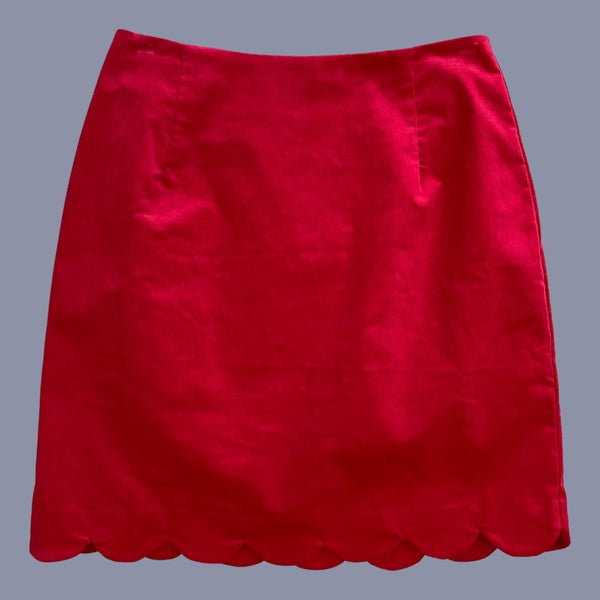 Louche Alicja Scalloped Hem Babycord Mini Skirt - Red