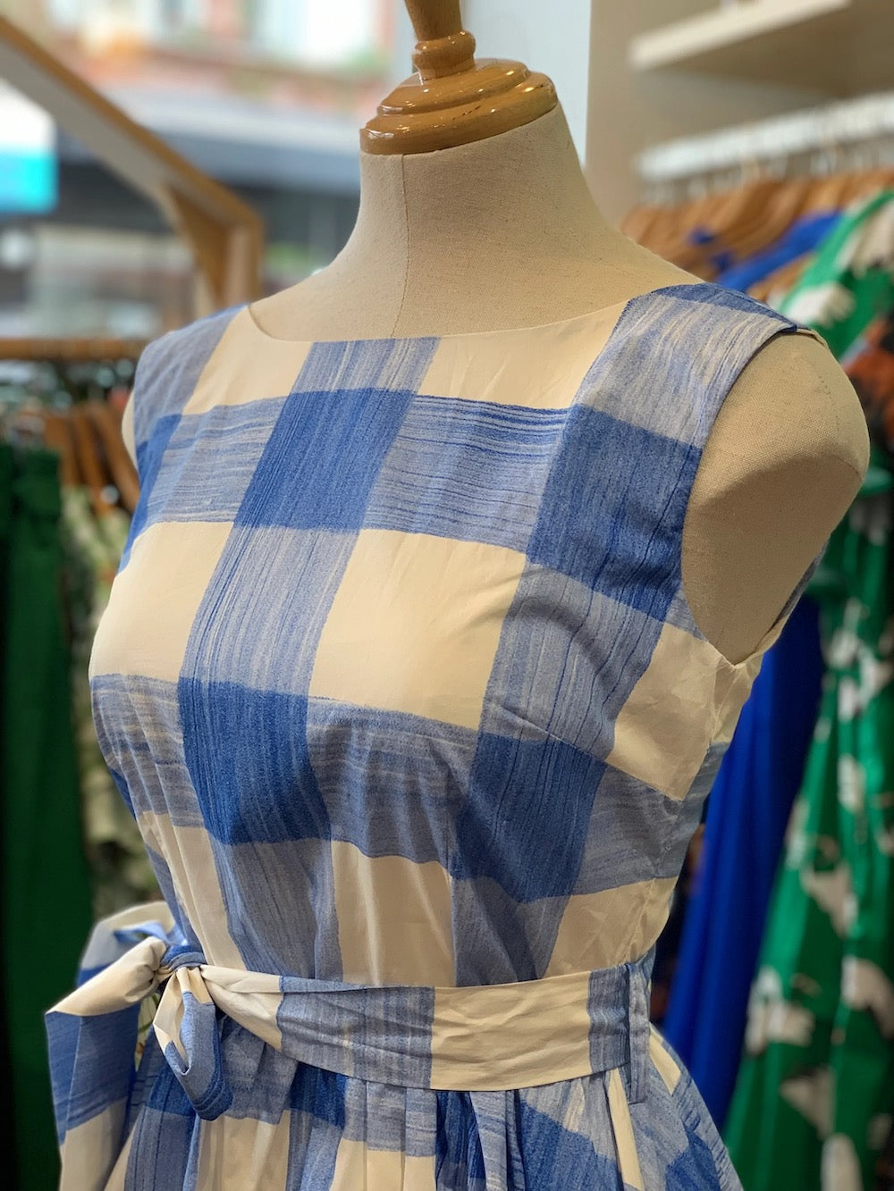 Origami Doll Spring Blooming Dress - Blue Plaid - 6