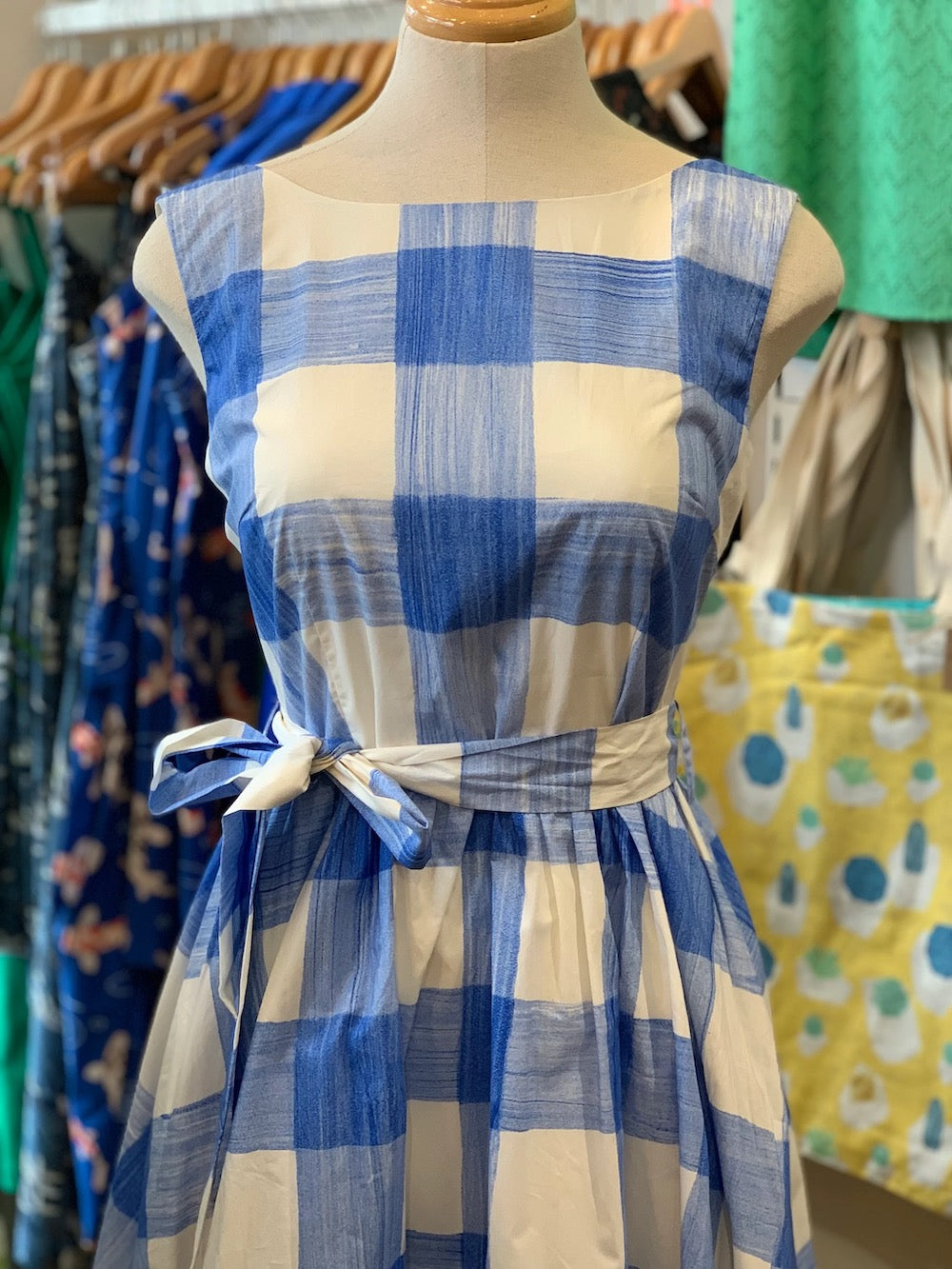 Origami Doll Spring Blooming Dress - Blue Plaid - 6