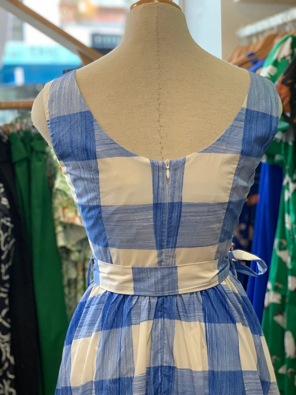 Origami Doll Spring Blooming Dress - Blue Plaid - 6
