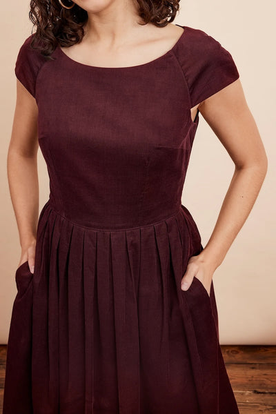 Emily & Fin Claudia Needlecord Bordeaux Dress