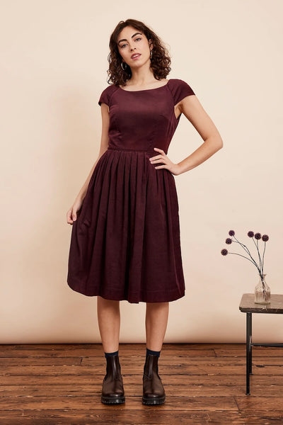 Emily & Fin Claudia Needlecord Bordeaux Dress
