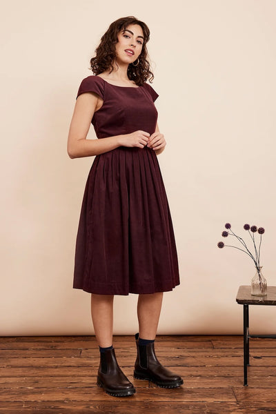 Emily & Fin Claudia Needlecord Bordeaux Dress