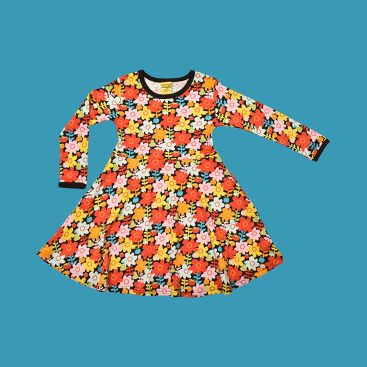 Duns Flower Pot Long Sleeve Dress with Gathered Skirt