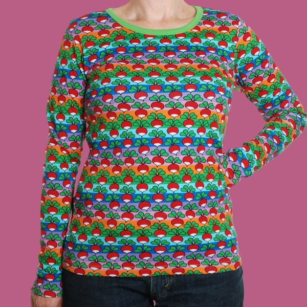 IMPERFECT: Duns Radish Rainbow Stripe Long Sleeve Adult Tee