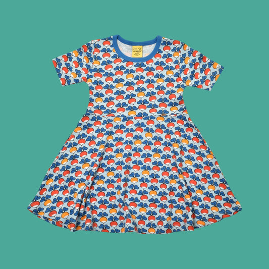 Duns Multi Radish Blue Short Sleeve Skater Dress