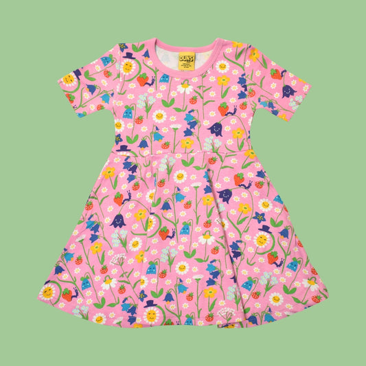 Duns Chiffon Lilac Happy Flower Short Sleeve Skater Dress