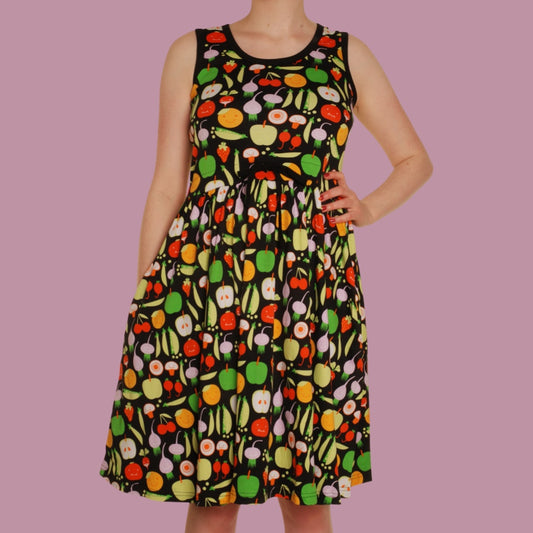 Duns Harvest Black Adult Sleeveless Dress with Gathered Skirt