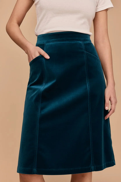 Frock Me Out A-Line Velvet Skirt - Petrol Blue