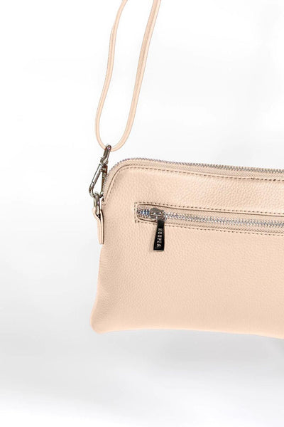 Zip Detail of Hoopla Mini Cross Body Slouch Bag in Light Pink