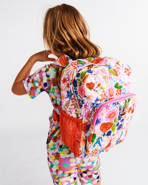 Kip & Co Go Dancing Queen Backpack worn on a young model's back