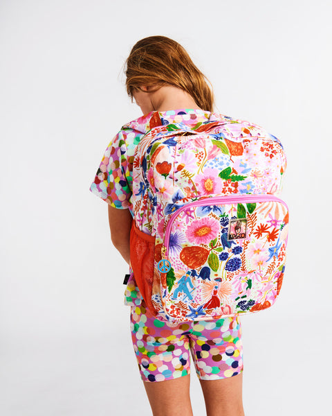 Kip & Co Go Dancing Queen Backpack worn on a young model's back