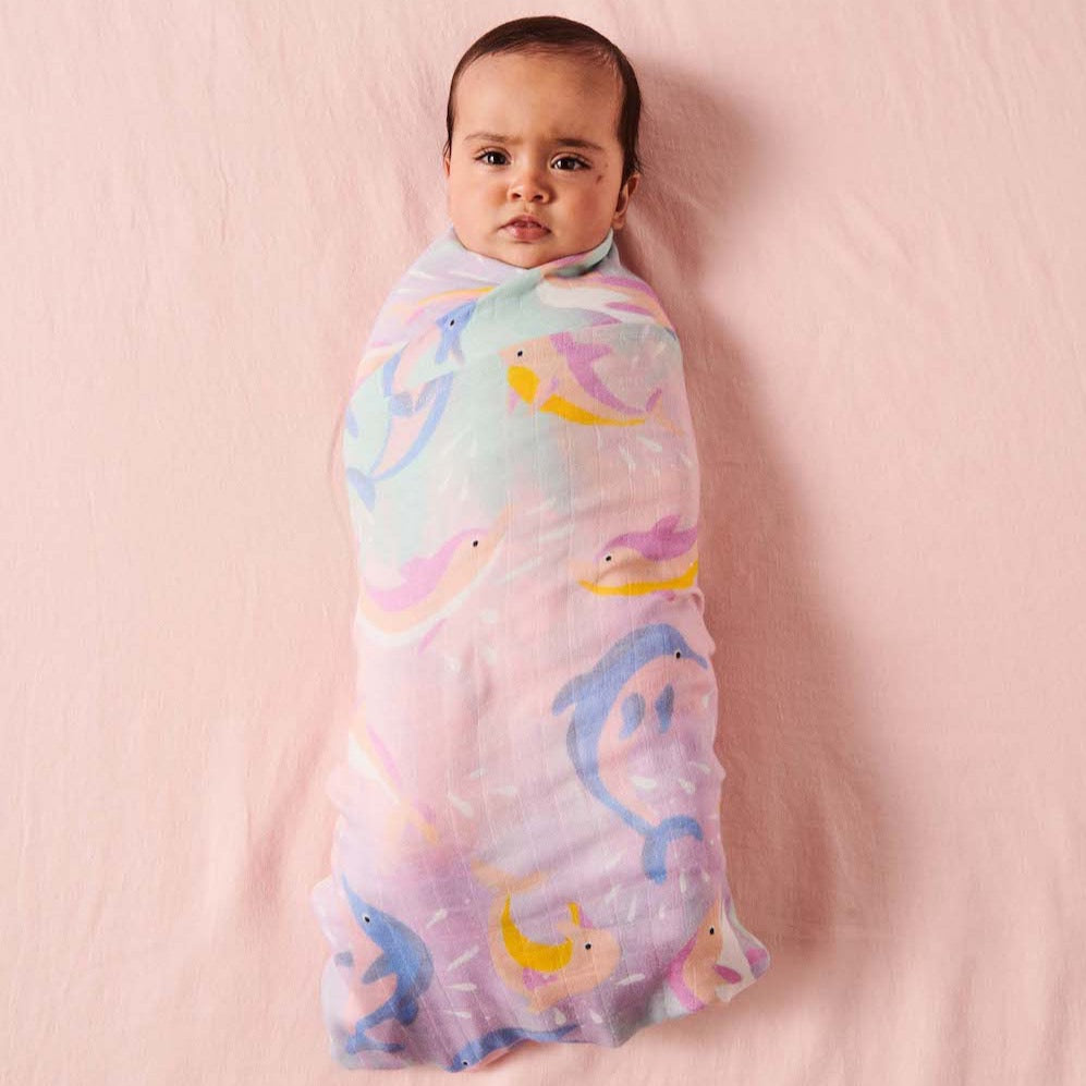kip and co bamboo baby swaddle dolphin magic