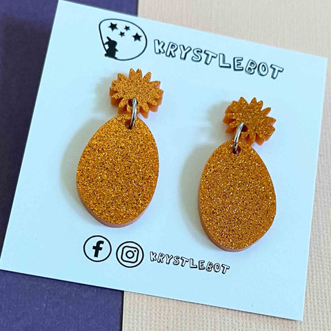 Krystlebot Orange Glitter Small Oval Dangles Earrings