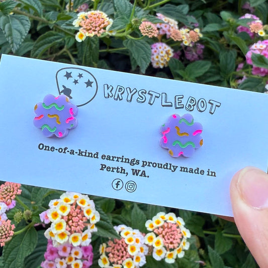 Krystlebot Starburst Squiggle Studs - Lilac/Multi