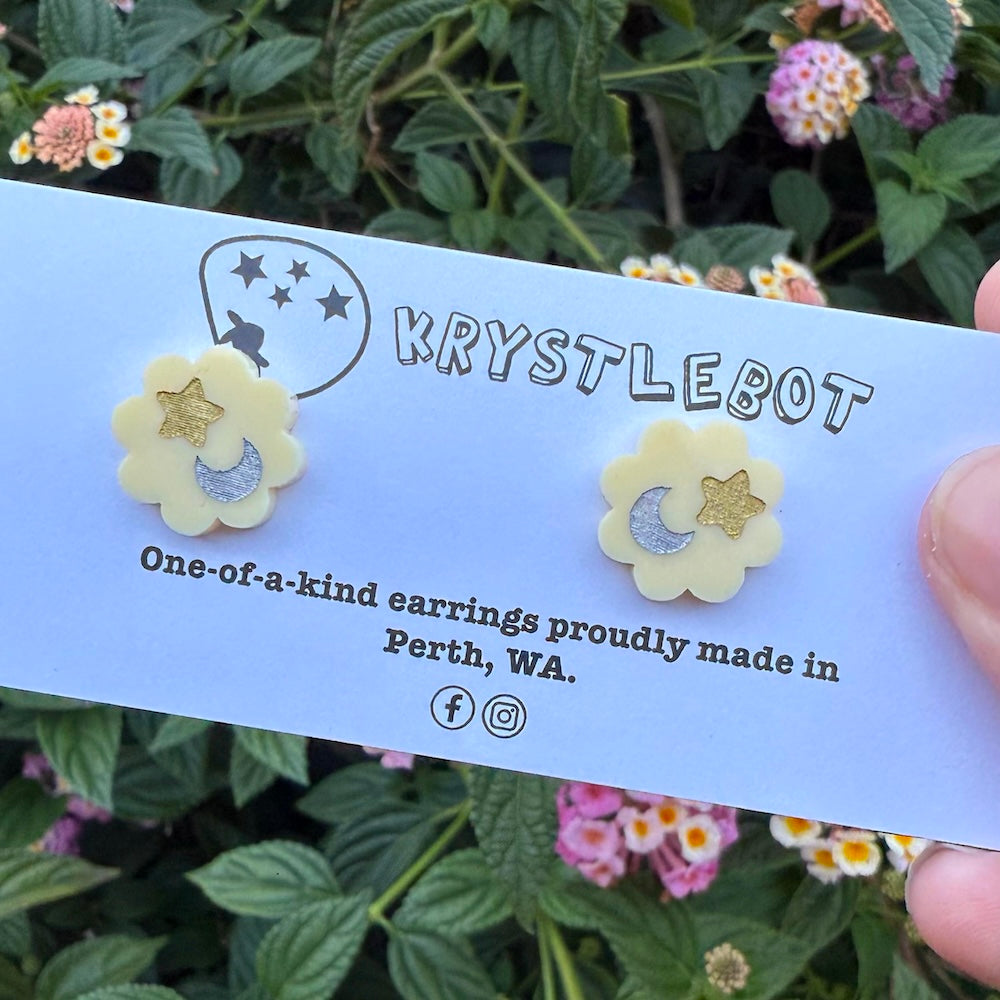 Krystlebot Starburst Studs - Yellow/Silver Moon/Gold Star