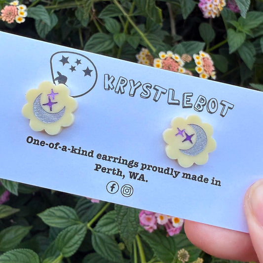 Krystlebot Starburst Studs - Yellow/Silver Moon