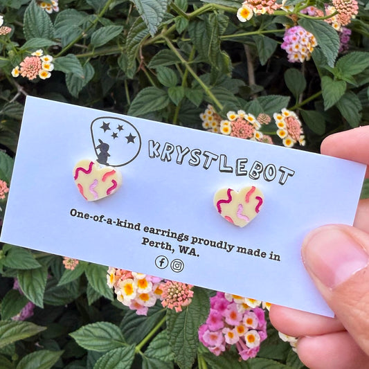 Krystlebot Squiggle Heart Studs - Yellow/Red/Pink