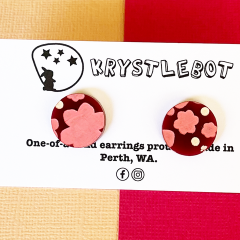 Krystlebot Floral Circle Studs - Burgundy/Coral/Cream