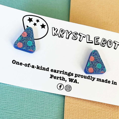 Krystlebot Polka Dot Triangle Studs - Blue/Pink/Mint