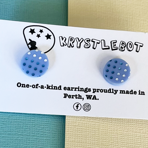 Krystlebot Polka Dot Circle Studs - Blue & White