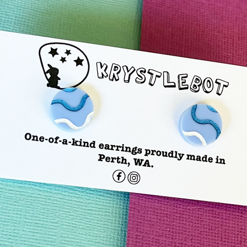 Krystlebot Squiggle Circle Studs - Blue