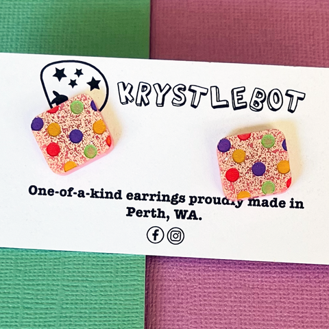 Krystlebot Polka Dot Rectangle Studs - Pink/Multi
