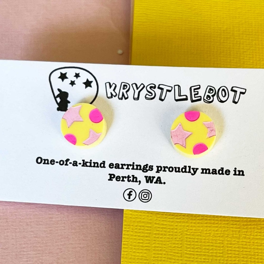 Krystlebot Star & Spot Circle Studs - Yellow/Pink