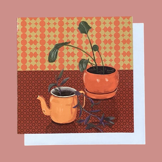 Lucinda Crimson Orange Pot & Jug Square Card