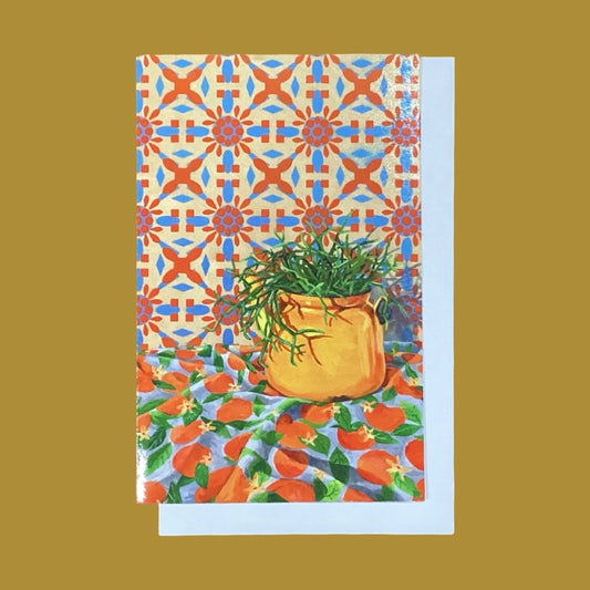 Lucinda Crimson Yellow Kettle & Rhipsalis Card