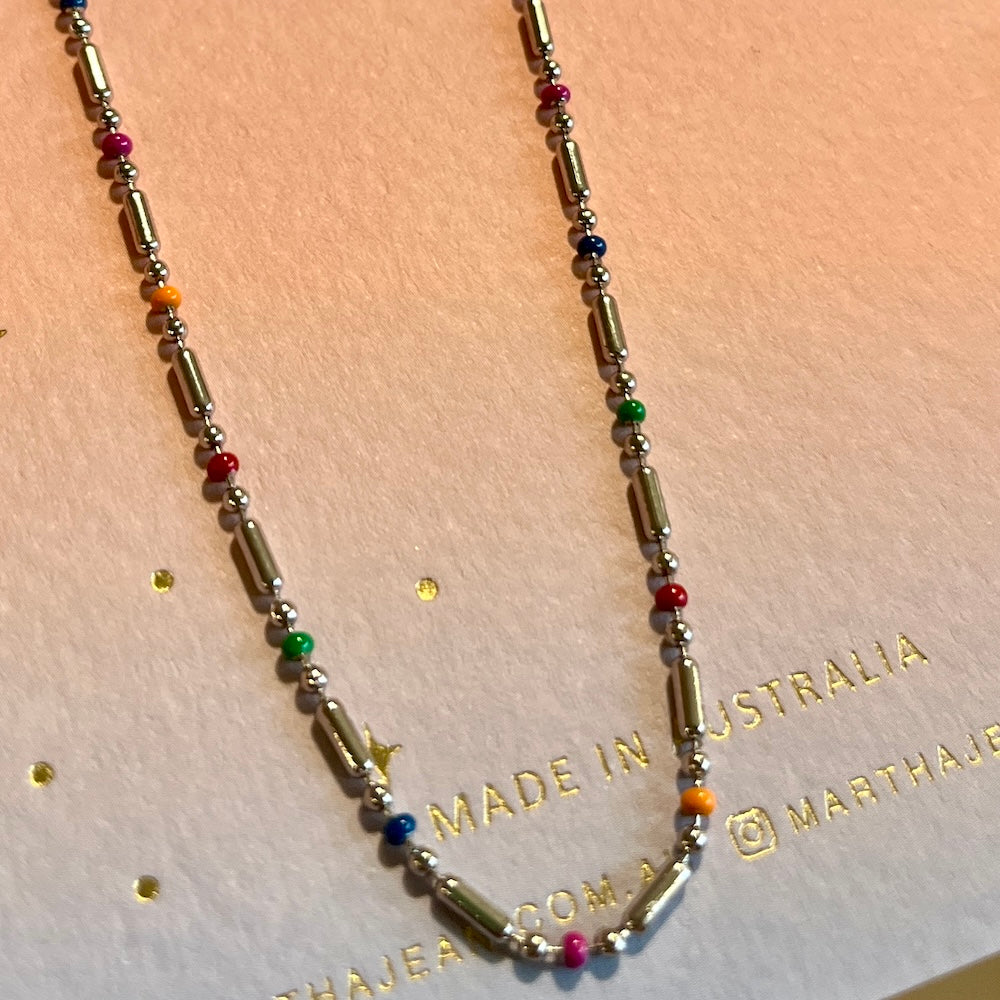Martha Jean Rainbow Necklace Long - Silver