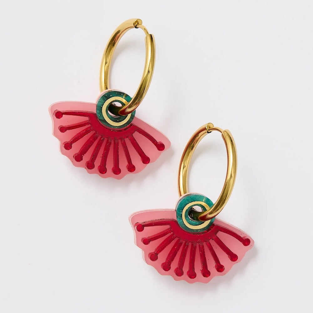 Martha Jean Silver Princess Hoop Earrings - Pink/Green