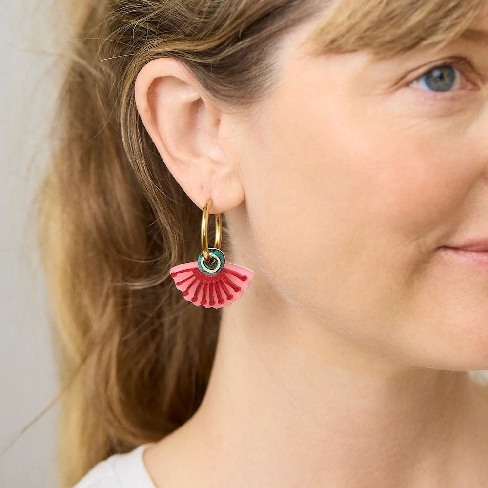 Martha Jean Silver Princess Hoop Earrings - Pink/Green