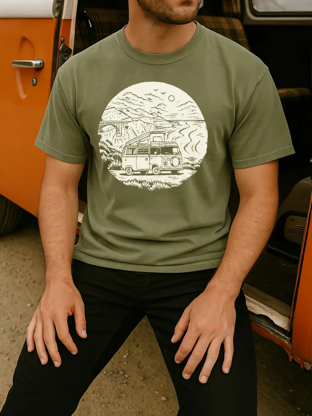 IMPERFECT: Moore Collection Big Sur VW Bus Tee - Green Large