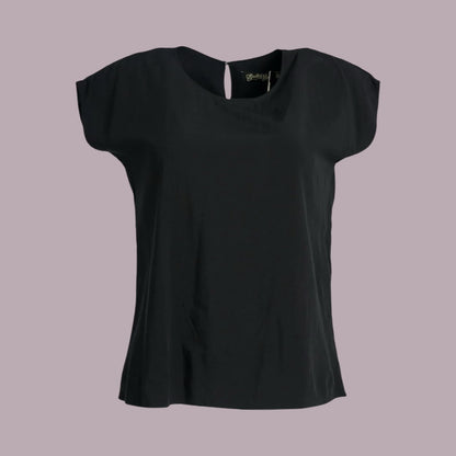 Olga de Polga Rhea Tee Black in Tencel. Black short sleeved tee on a white background.