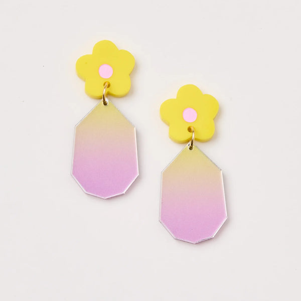 Martha Jean Ombre Daisy Drop Earrings - Yellow/Pink