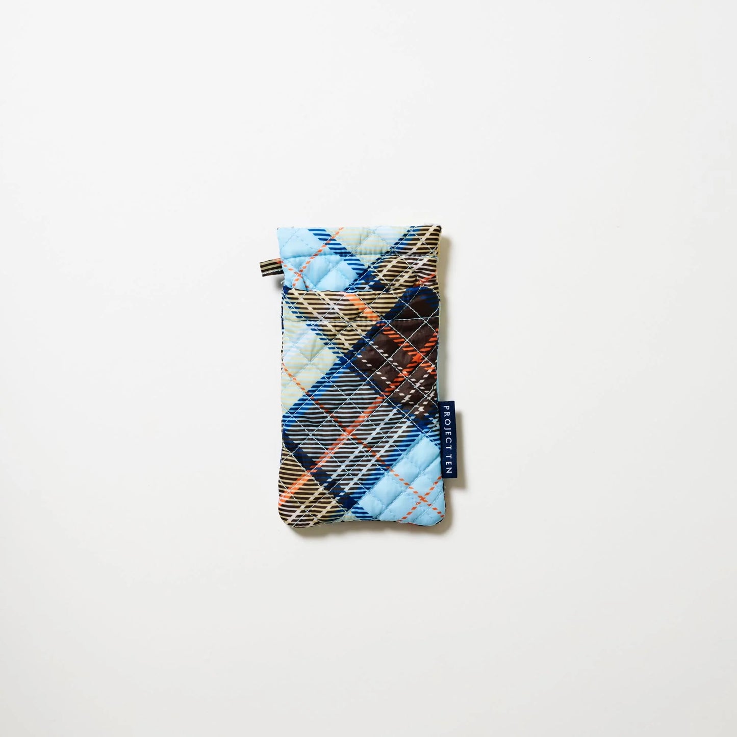 Plaid patterned phone case on a white background