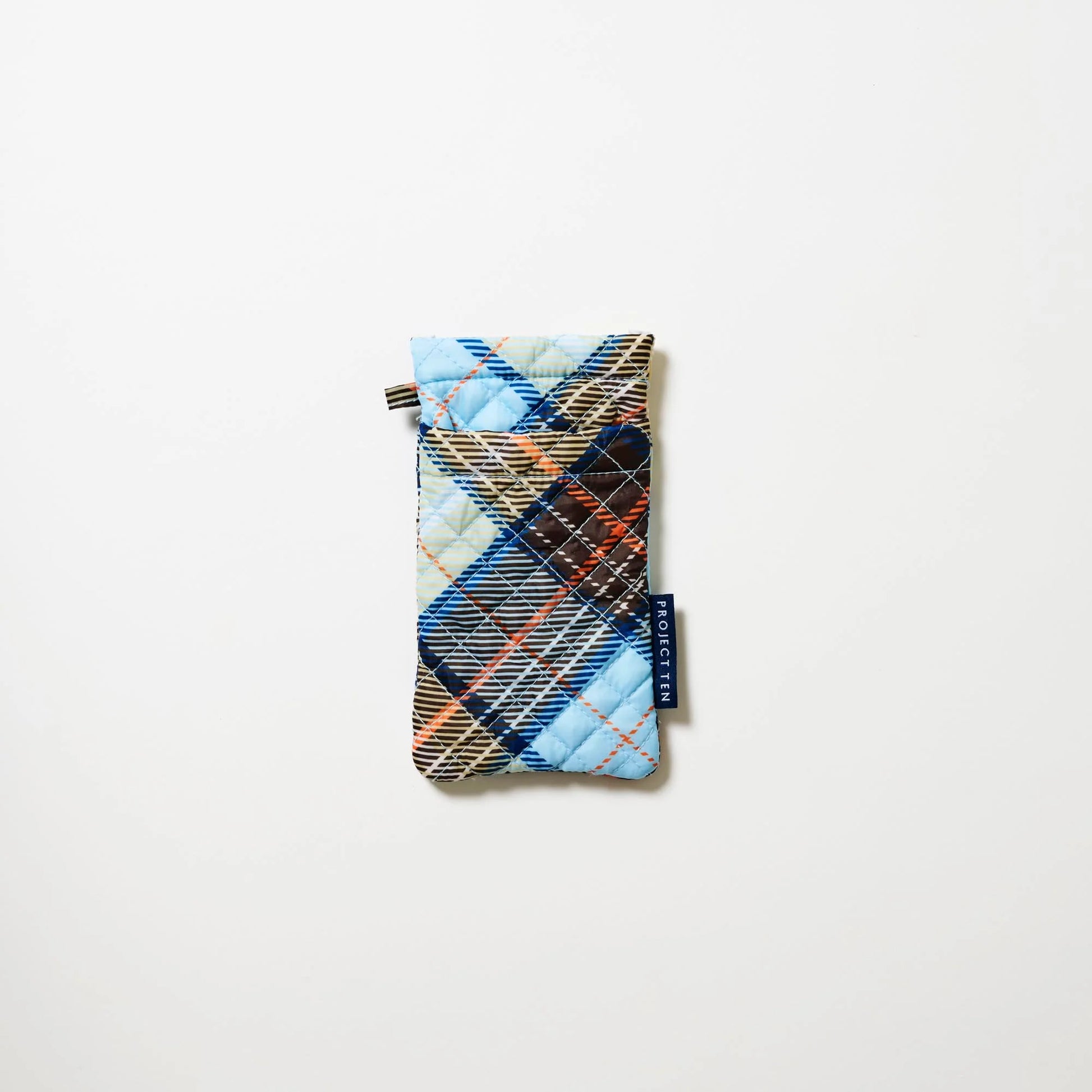 Plaid patterned phone case on a white background