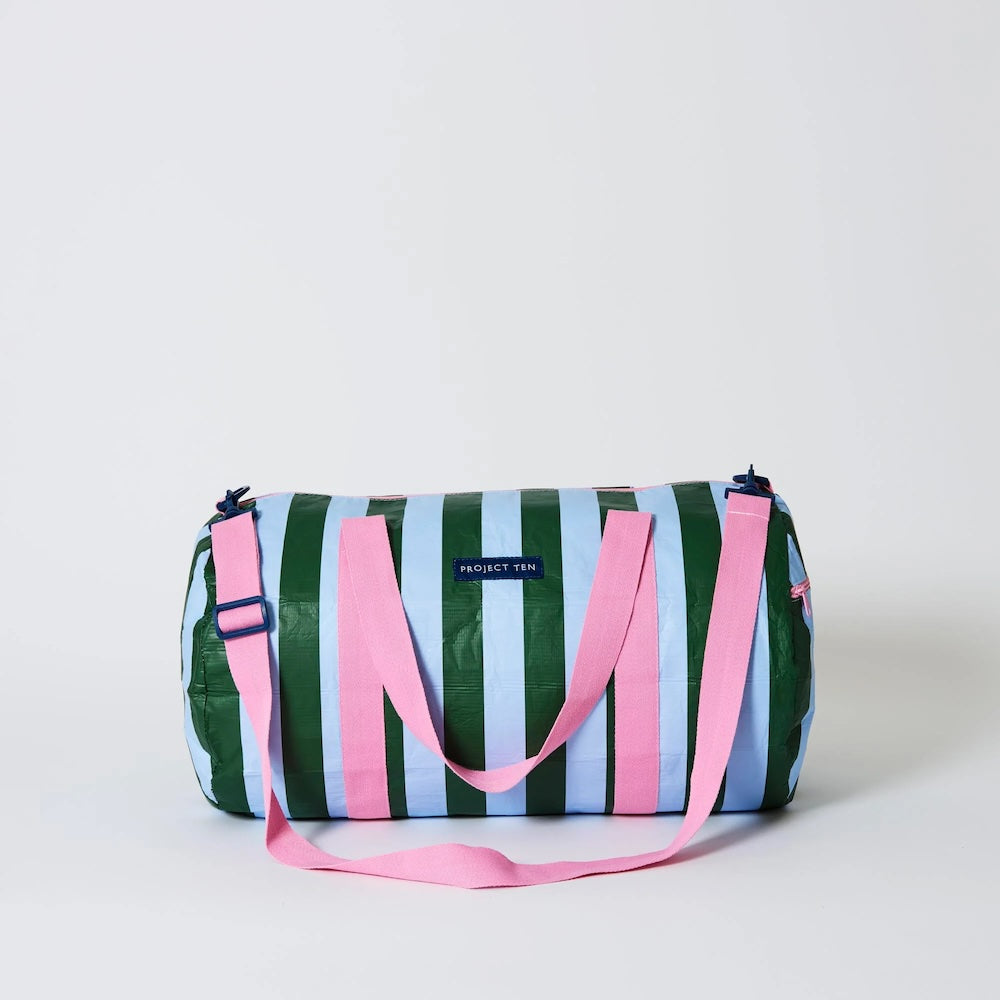 Project Ten Green Blue Stripe Barrel Bag