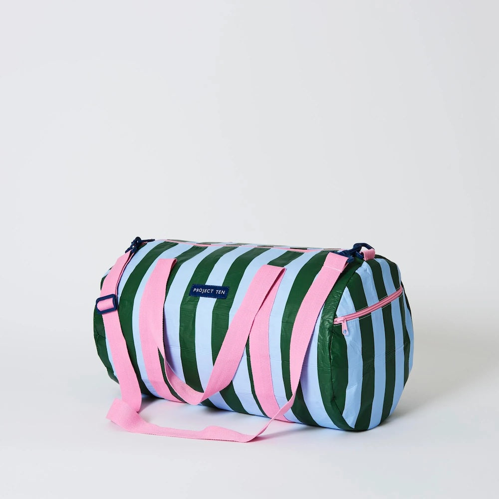 Project Ten Green Blue Stripe Barrel Bag