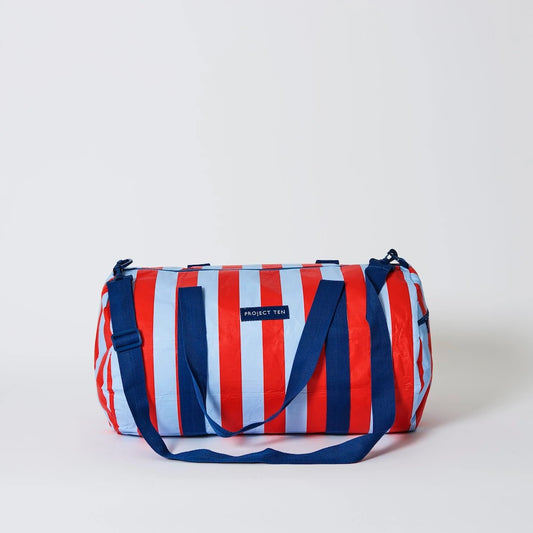 Project Ten Red Blue Stripe Barrel Bag