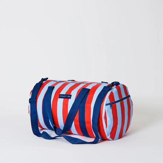 Project Ten Red Blue Stripe Barrel Bag