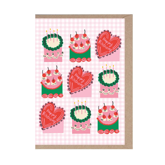 Rumble Cards Gingham Birthday Cakes Card