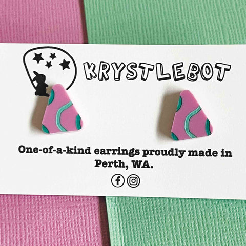 Krystlebot Squiggle Triangle Studs - Lilac/Teal