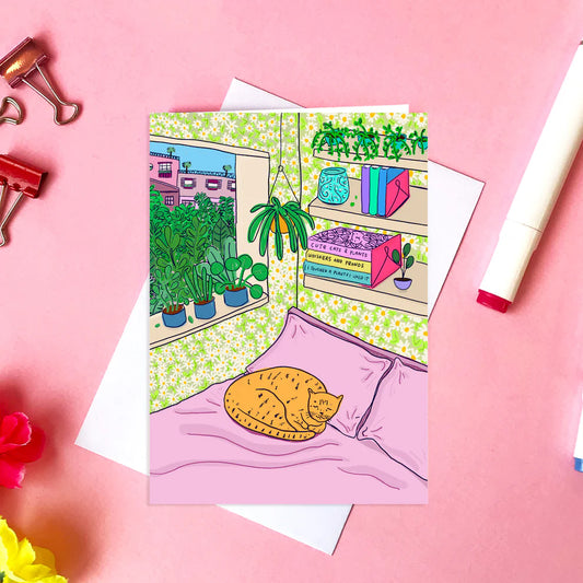 Able & Game Cat on Bed Card