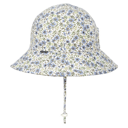 Side view of Floral patterned bucket hat on a white background