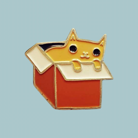 Boygirlparty Cat in a Box Pin - Orange Cat