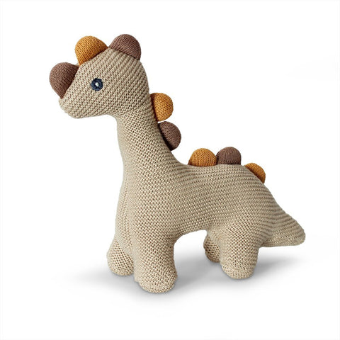 DLUX Dinosaur Cotton Knit Rattle Baby Toy in Linen