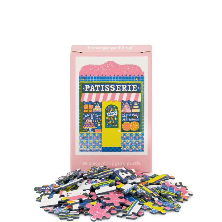 Mini puzzle set with 'Patisserie' themed illustration on a white background