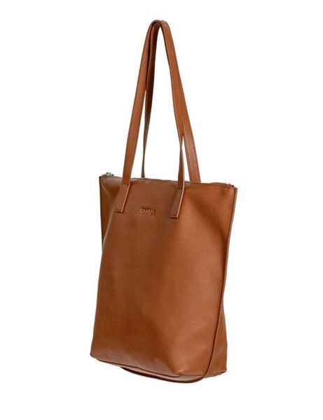 Side View of Hoopla Small Zip Up Tote in Tan